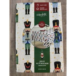 Colordrift Fabric Tablecloth 60 X 104 Jolly Nutcracker Oblong Metallic Polyester